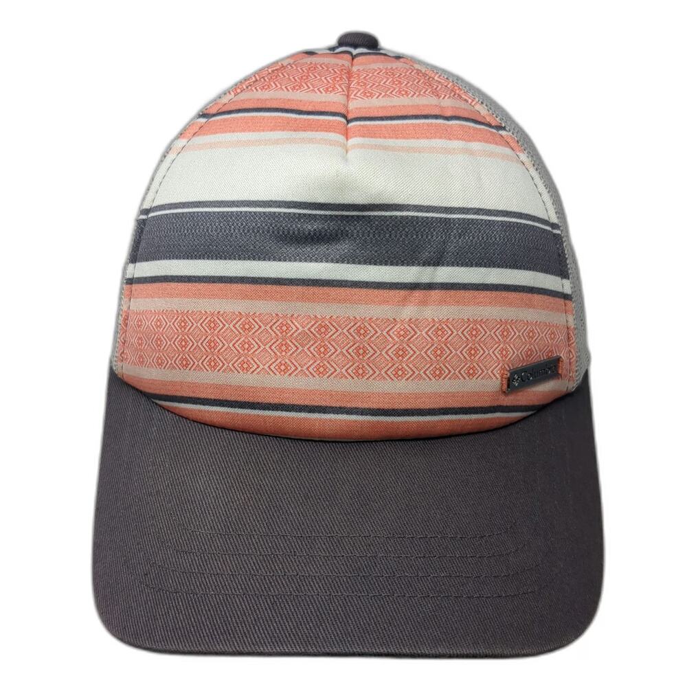 Columbia Trucker Hat Gray Orange White Striped One Size Mesh Back Snapback